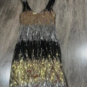 Profile Sequin Dress Sleeveless Gold Silver Black Party Cocktail Mini S